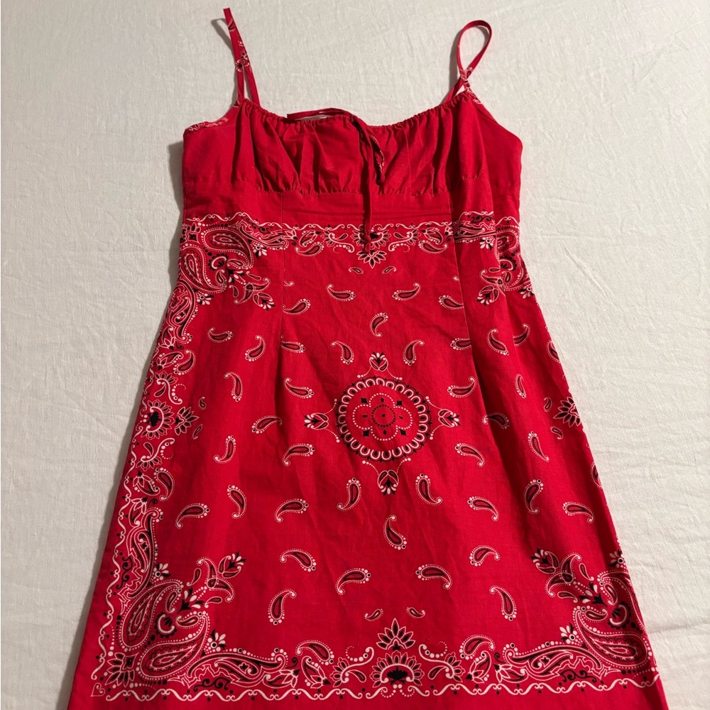 Vintage 90s Anchor Blue Red Paisley Mini Dress